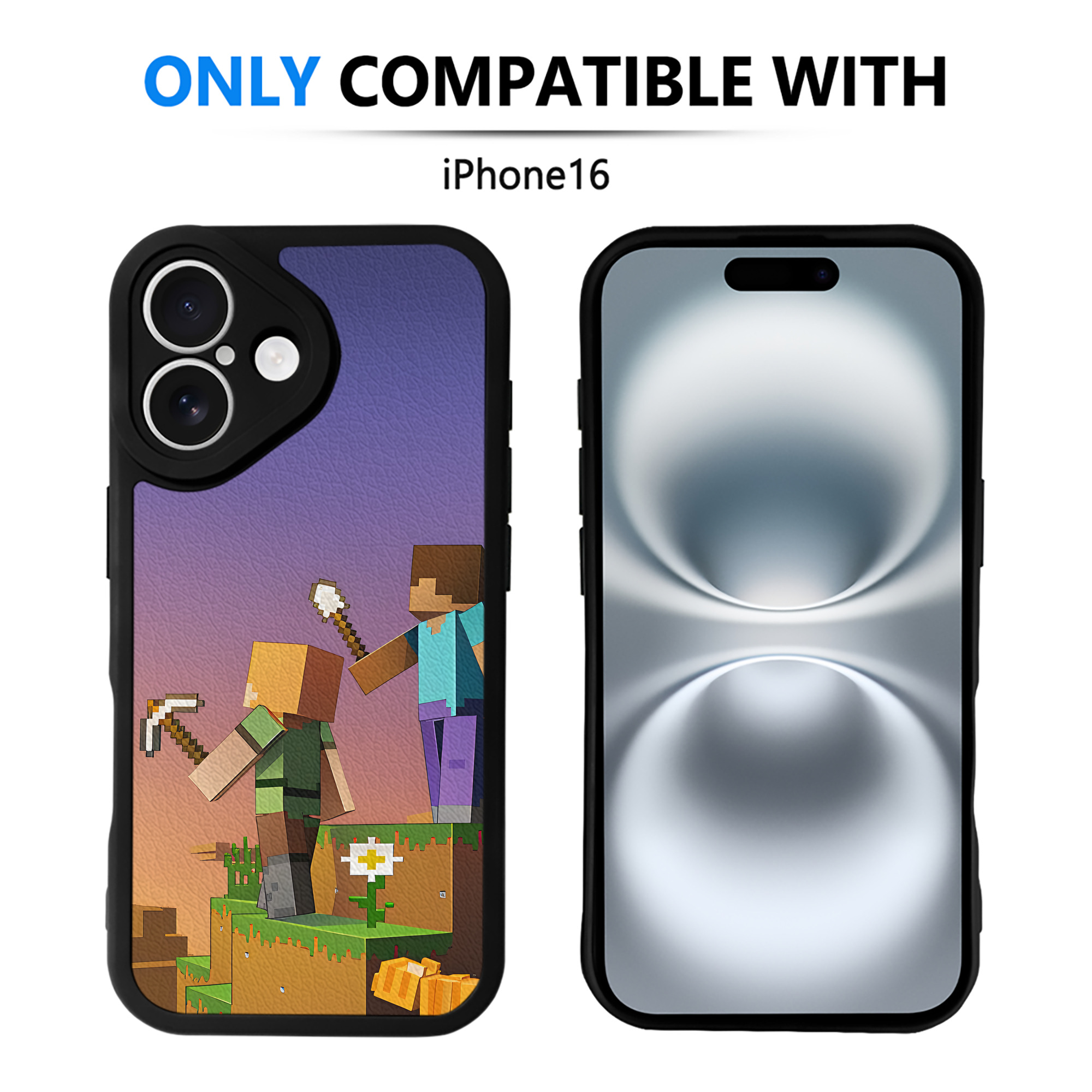 （画像用） マインクラフト ブロックの世界 Minecraft MC Block world 【iPhone 16シリーズ対応】シリコンスマホケース（レザー調） 材質：シリコン